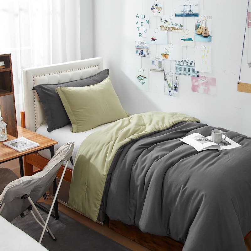Dorm Haul® - Cozy College Comforter Set - Twin XL Reversible Bedding - Granite Gray and Elm