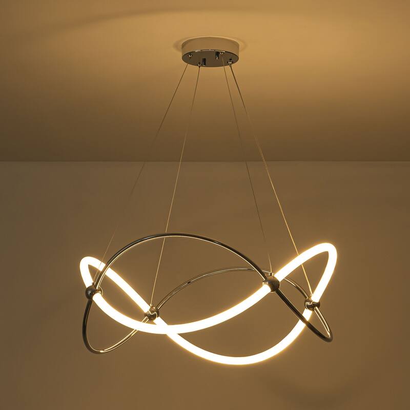 Modern Chrome Linear Geometric Dimmable Integrated LED Chandelier for Living/Dining Room - 25.9 in. W