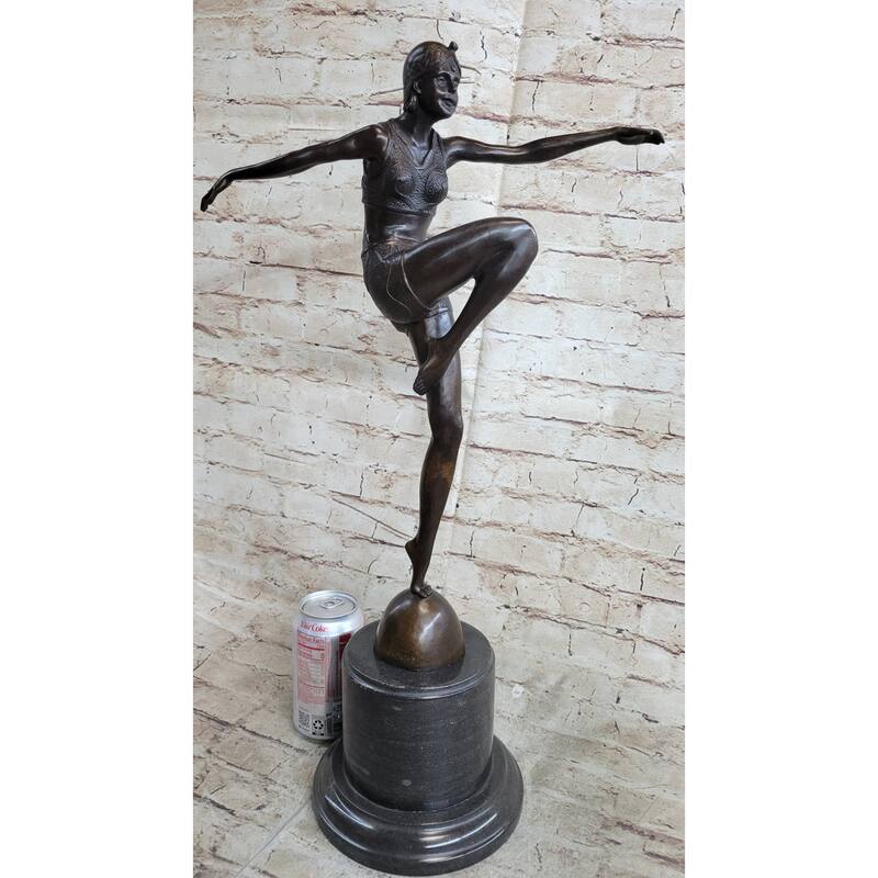 Art Deco Flapper Dancer Girl Bronze Statue Sculpture Decor By Demetre Chiparus On Marble Base