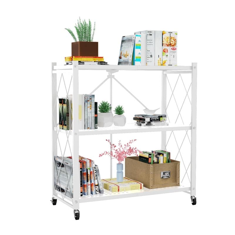 3-Tier Foldable Storage Shelf with Wheels - 13.25"D x 28"W x 33"H