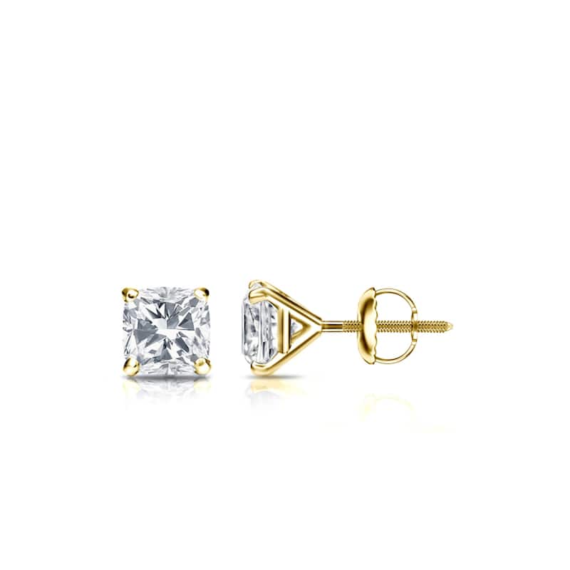 Auriya 14k Gold 1/2ctw Cushion Cut Diamond Stud Earrings Martini-set (H-I, SI1-SI2) - Yellow