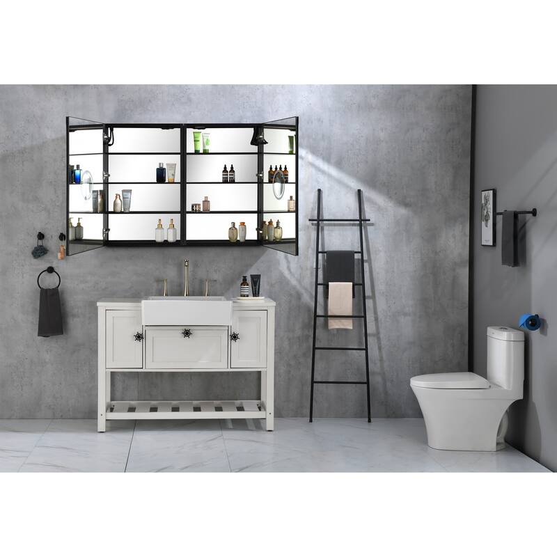 36"x24" LED Lighted Bathroom Medicine Cabinet with Mirror,Adjustable Shelves,Intelligent Switch Cabinet,Aluminum Frame