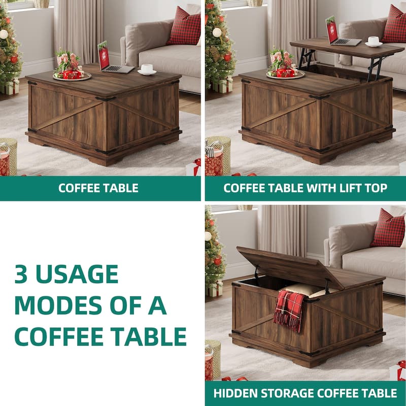 Moasis Farmhouse Lift Top Square Coffee Table with Storage