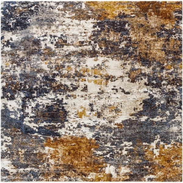 slide 2 of 6, Livabliss Tuscany Industrial Abstract Area Rug Brown/Blue - 7'10" x 7'10" Square