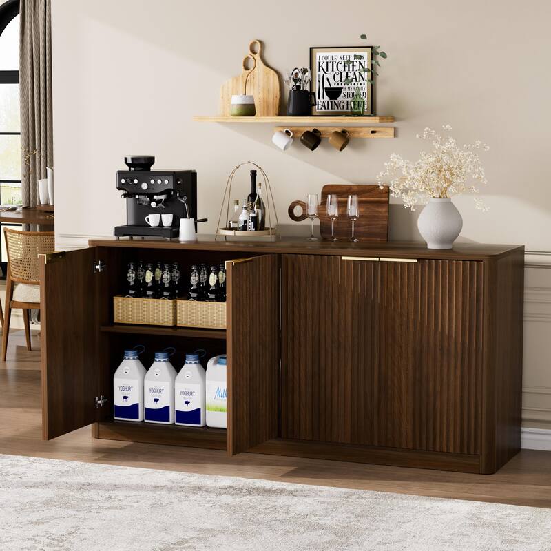 Modern Wavy Sideboard Large Buffet Storage Cabinet Entryway Floor Cabinet TV Stand Coffee Bar Cabinet
