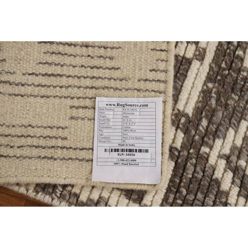 Striped Moroccan Oriental Rug Hand-Knotted Foyer Wool Carpet - 2'0"x 3'0"