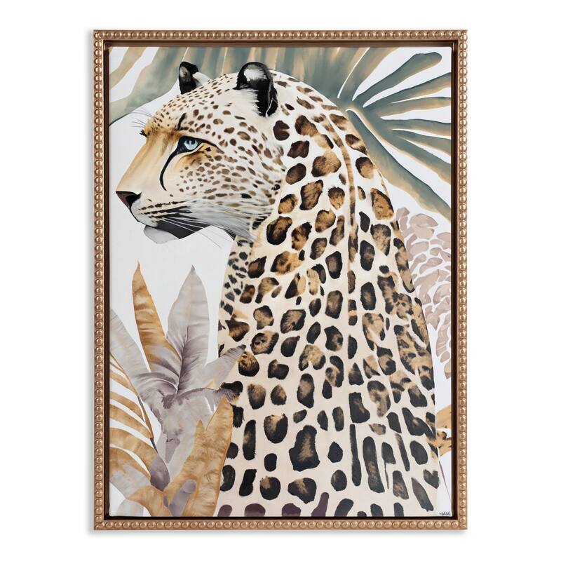 Kate and Laurel Sylvie Beaded Fern Cheetah Framed Canvas by Inkheart Designs