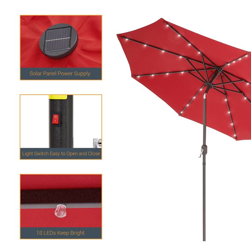 LIVOOSUN 9Ft Patio LED Market Umbrella Outdoor Table Steel Umbrella