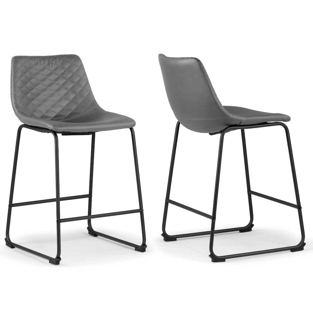 Set of 2 Ave Iron Frame Grey Faux Leather Counter Stool with Stitching