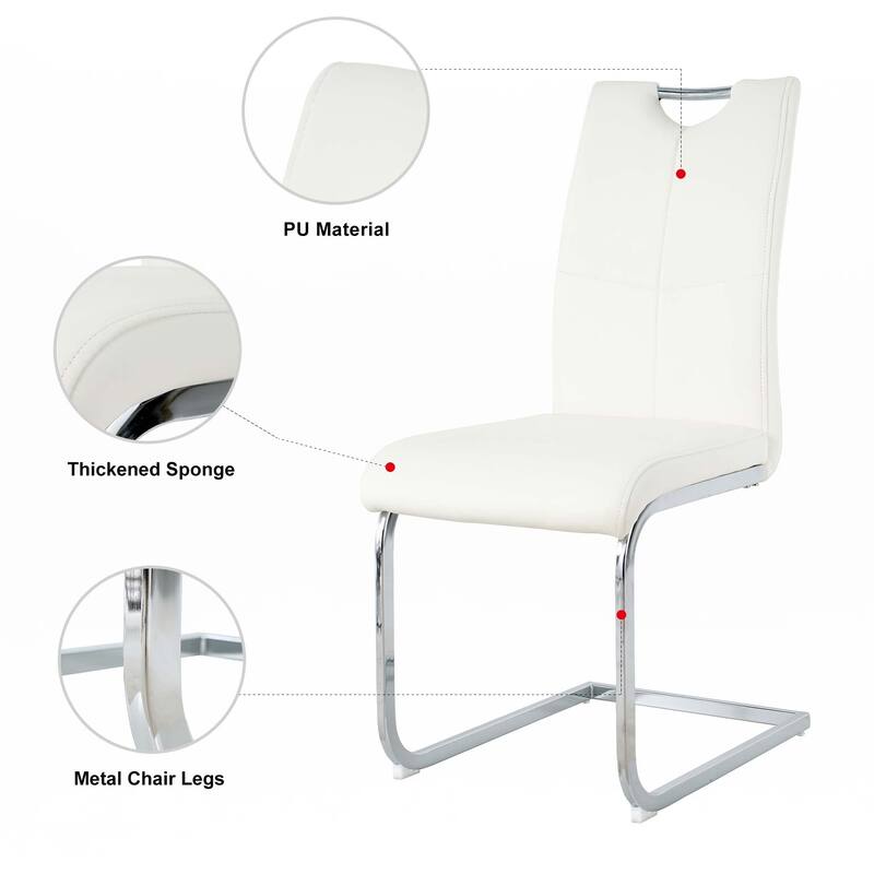 PU Dining Chair Living Room Chair with Silver Leg(Set of 4)
