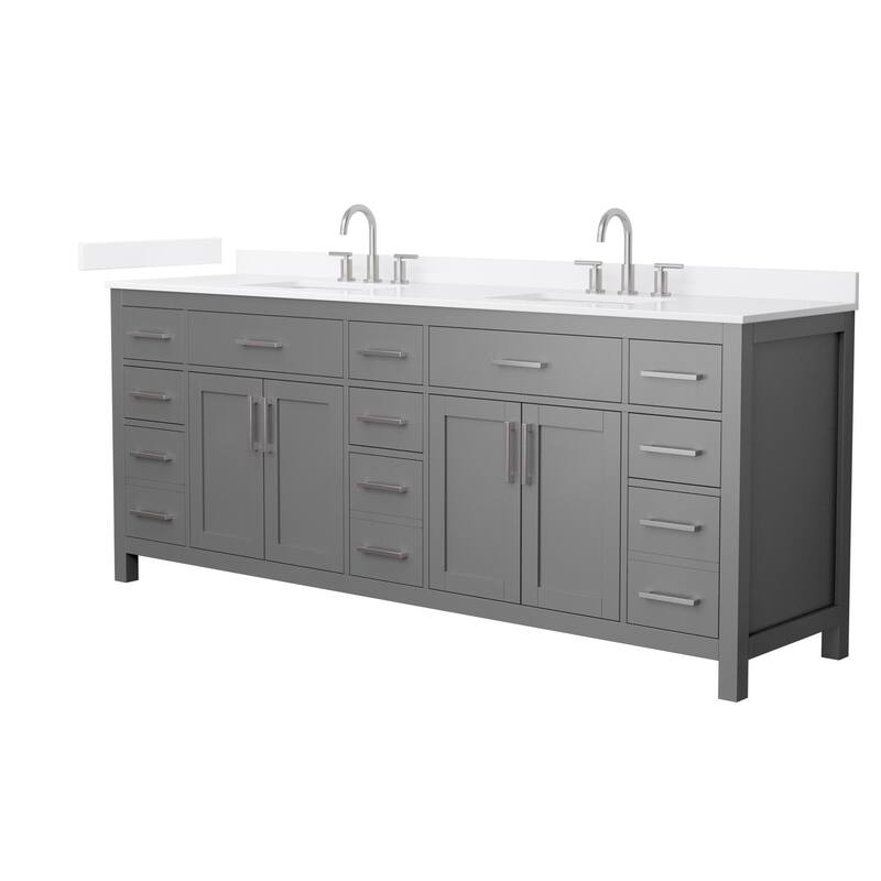 Wyndham Collection WCG2424-84D-QTZ-US3MXX Beckett 84" Free Standing - Dark Gray / White Quartz Top / Brushed Nickel