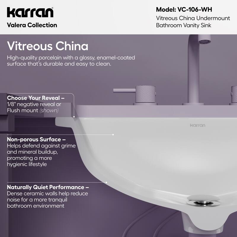 Karran 21-1/4" Undermount Vitreous China Bathroom Sink In White