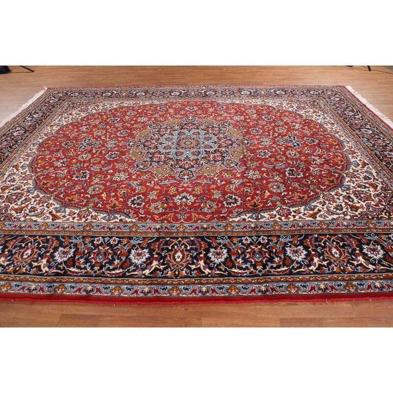 Floral Kashan Turkish Rug Dining Room Machine-Made Carpet - 9'10" x 12'8"