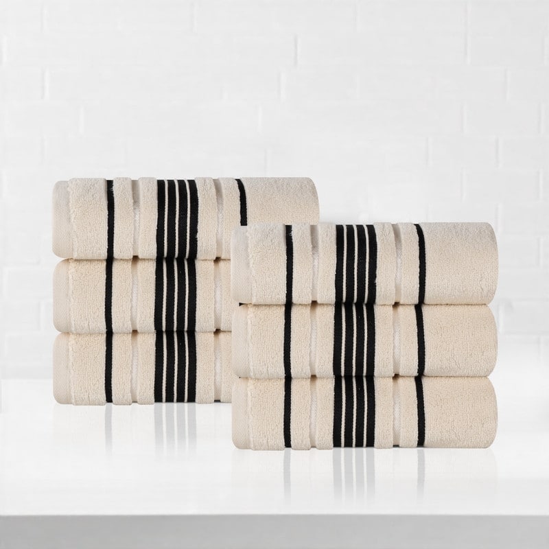 Superior Sadie Zero Twist Cotton Solid Hand Towel, Set of 6 - Ivory