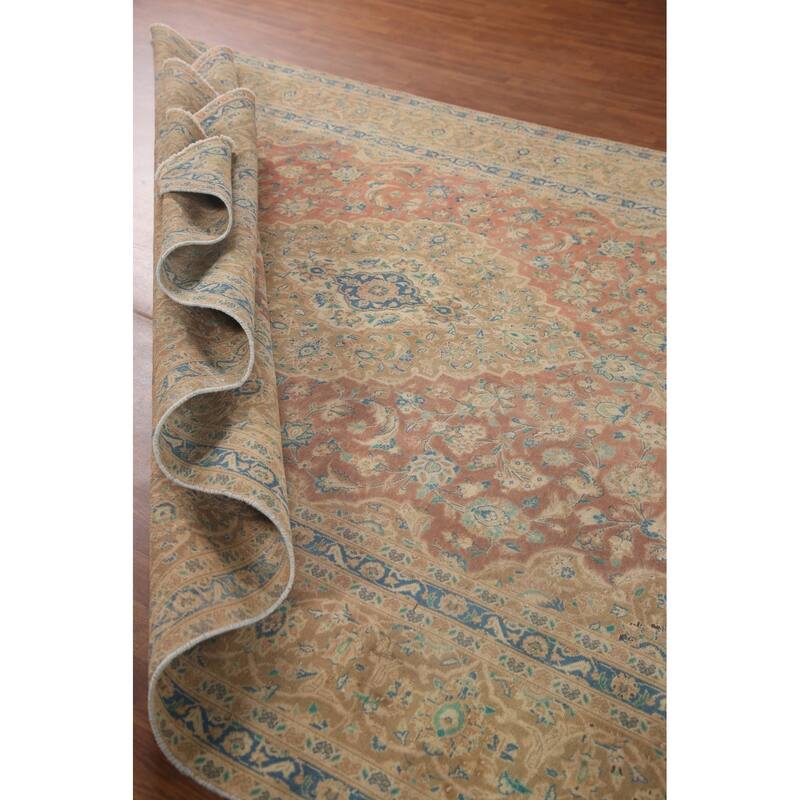 Hand Knotted Oriental 100% Wool Carpet Traditional Floral Pink Kashan Area Rug - 11' 11'' X 8' 8''