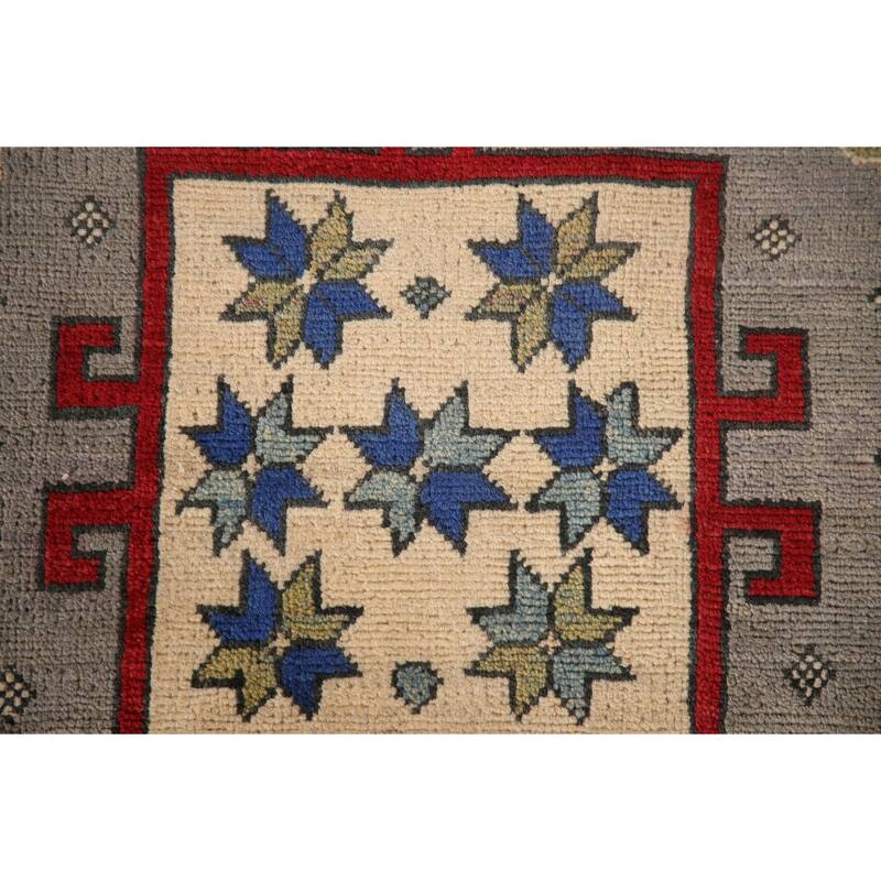 Geometric Gray Kazak Oriental Area Rug Handmade Wool Carpet - 6'4" x 9'0"