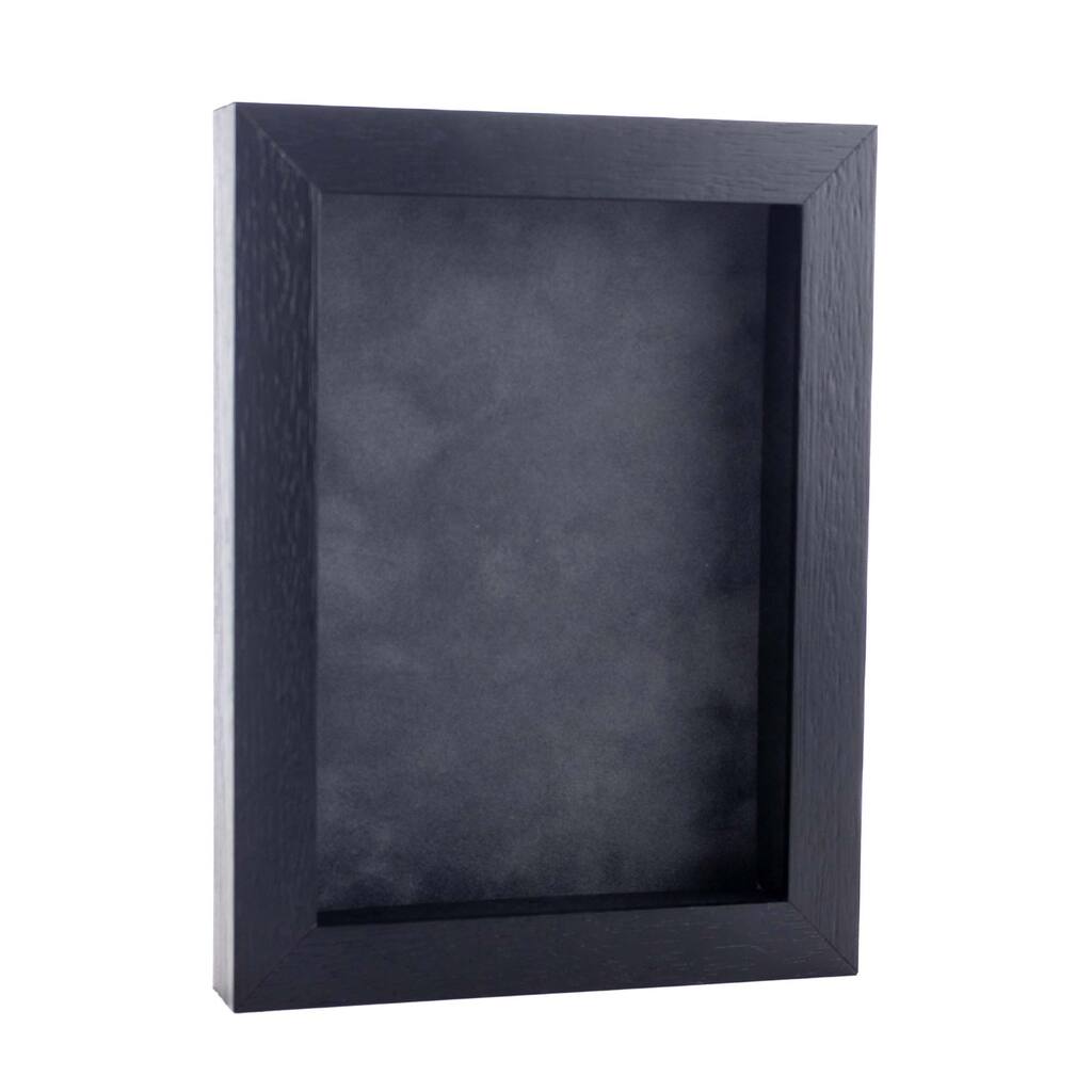 5x7 Shadow Box Frame Textured Black Wood Includes a Dark Grey Real Suede Texture Acid-Free Backing Board