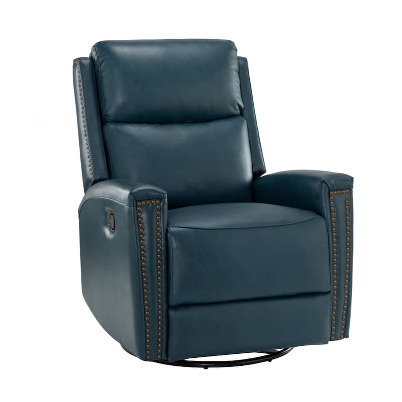 Fiacro 30.31"Wide Mid-Century Modern Genuine Leather Wingback Swivel Rocker Recliner with Nailhead Trims