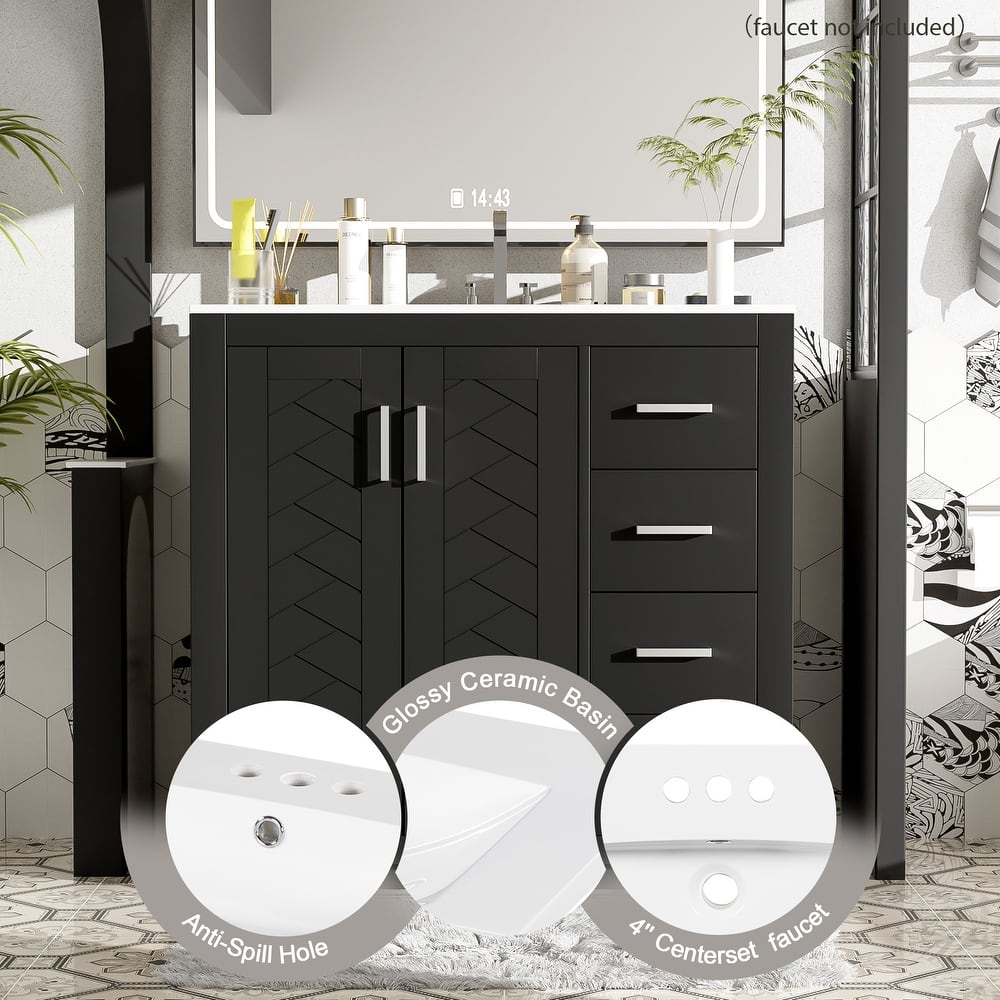 Freestanding Bathroom Vanity Cabinet and Ceramic Undercounter Basin Combo Set, 36" Single Sink Bathroom Vanity