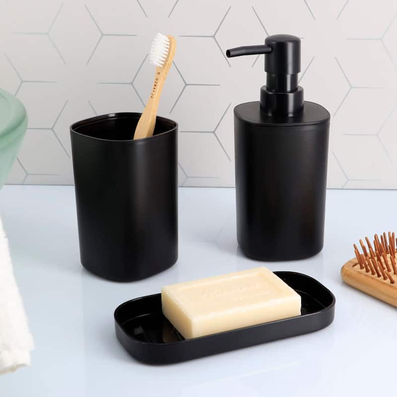 Bathroom Set - Includes Tumbler, Soap Dispenser and Soap Dish - Set of 3 Accessories