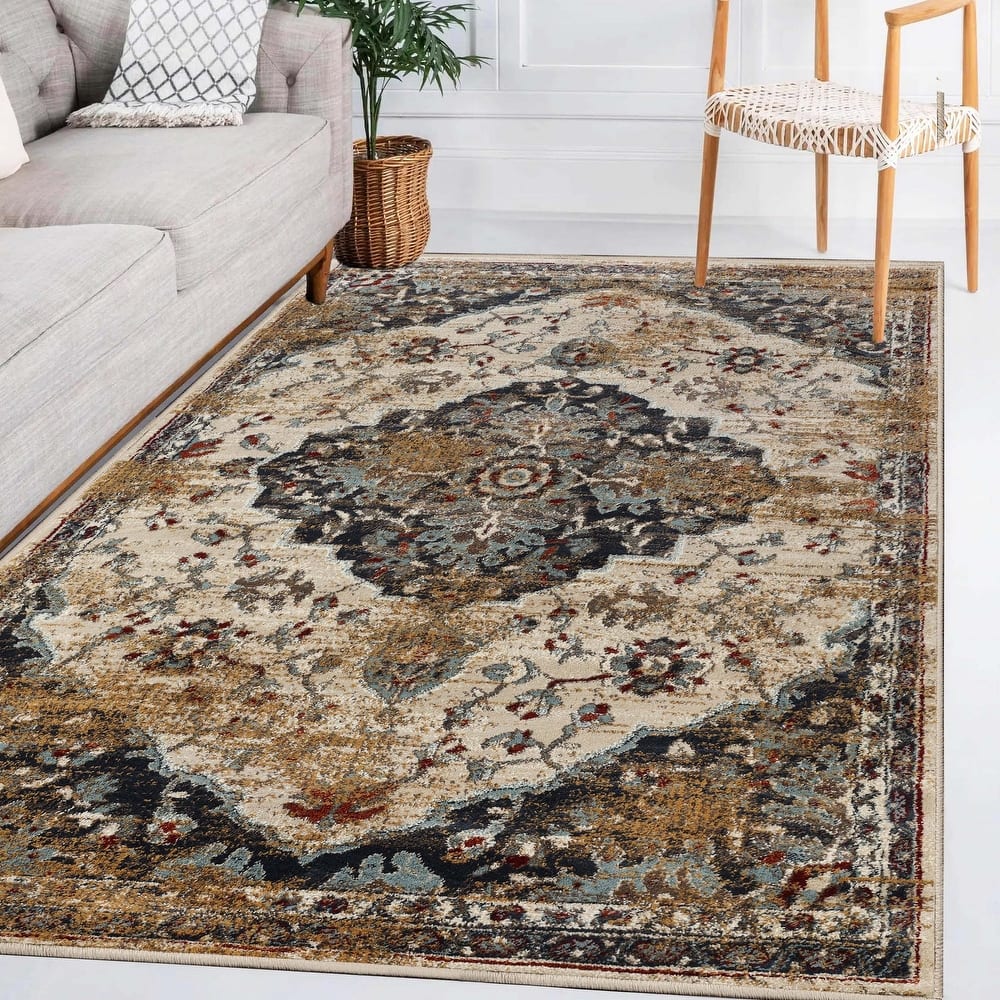 Traditional Floral Medallion Indoor Runner or Area Rug by Superior