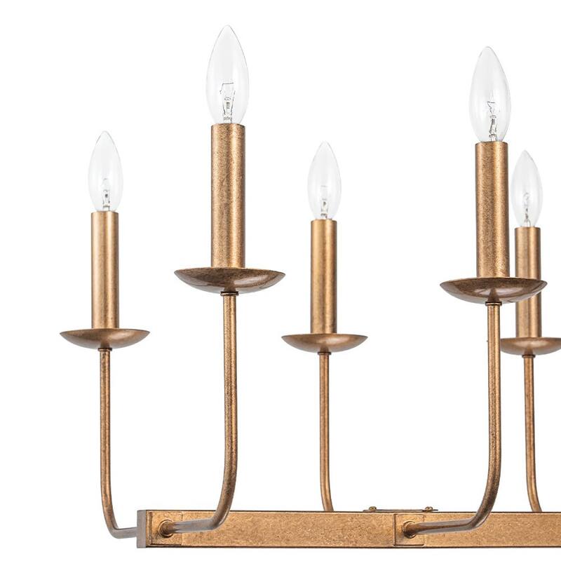 Farmhouse 10-Light Candle Iron Kitchen Island Linear Chandelier