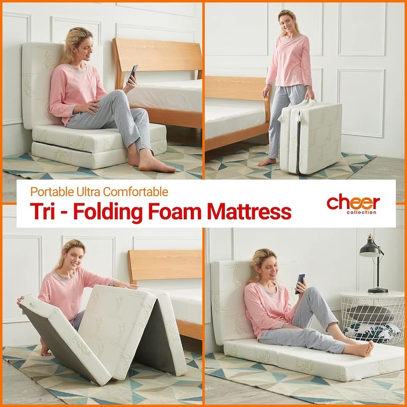 Cheer Collection Tri-fold 4-inch Folding Futon Mattress