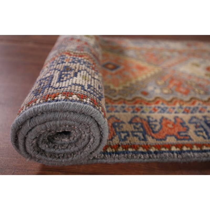 Gray Geometric Kazak Oriental Runner Rug Handmade Wool Carpet - 2'6"x 8'0"