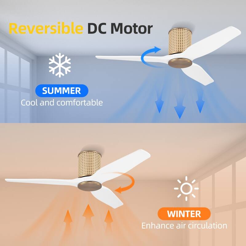 MLiAN 48" Ceiling Fan Low Profile Flush Mount Fan 6 Speed