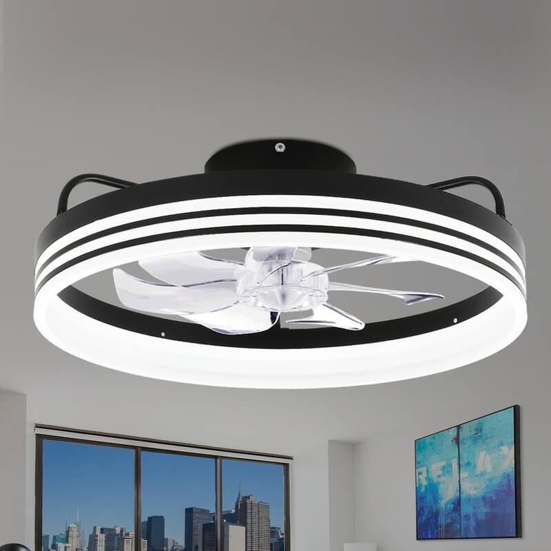 20" Oaks Aura Bladeless Smart App Remote Control Low Profile 6-Speed Ceiling Fan DC Motor Flush Mount Dimmable Lighting - Black