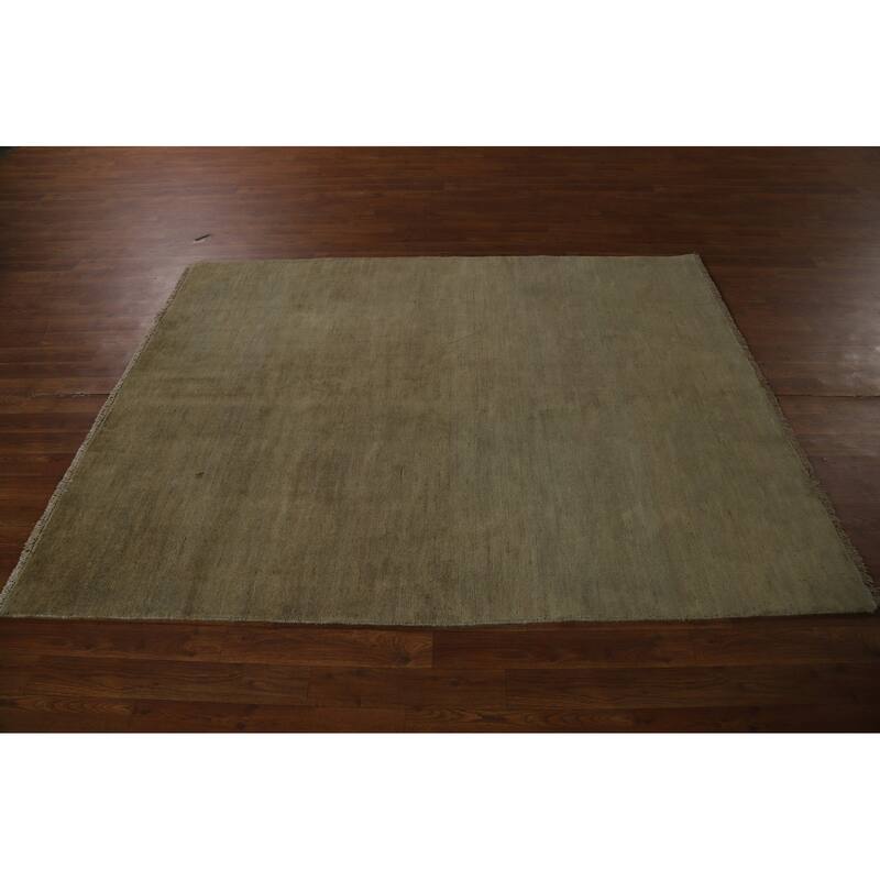 Gabbeh Oriental Rug Handmade Solid Green Wool Carpet - 5'0" x 6'6"