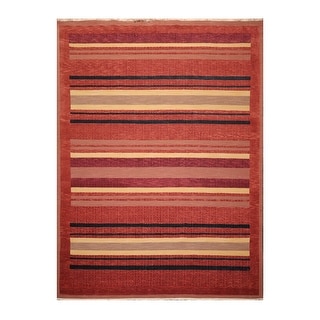 Hand Knotted NS16 Multi Stripes Rust, Brown Wool Area Rug (9x12) - 8' 8 ...