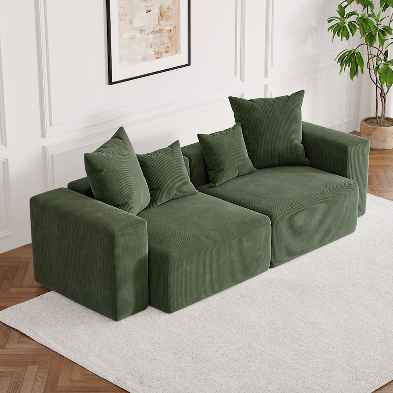 Corduroy Upholstered Modular Sectional Sofa with Ottoman