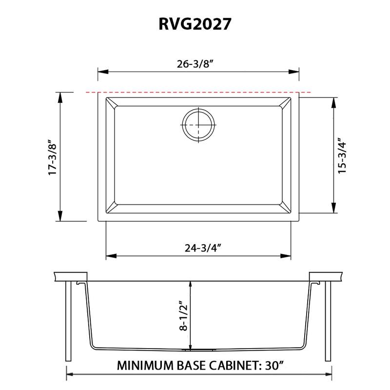 Ruvati 27 x 18 inch Granite Composite Undermount Single Bowl Kitchen Sink - Midnight Black - 27 x 18 - 27 x 18