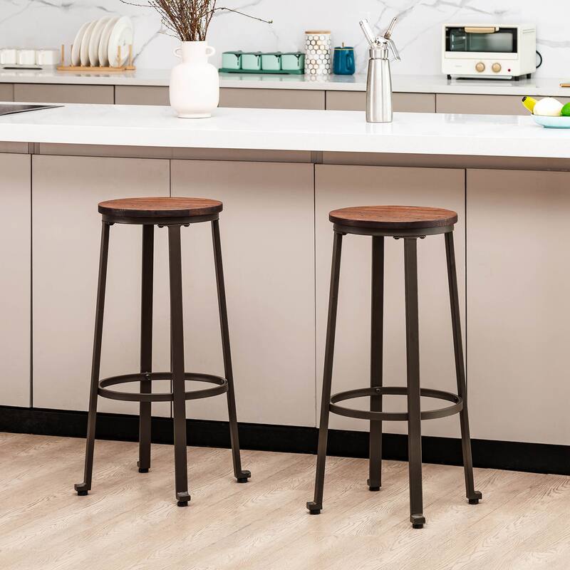 Glitzhome Farmhouse Elm Wood Top Steel Bar Stools Table Pub Set - 2 Brown Bar Stools