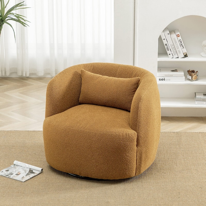 KINWELL 34" Poly Blend Boucle Fabric Upholstered Swivel Armchair