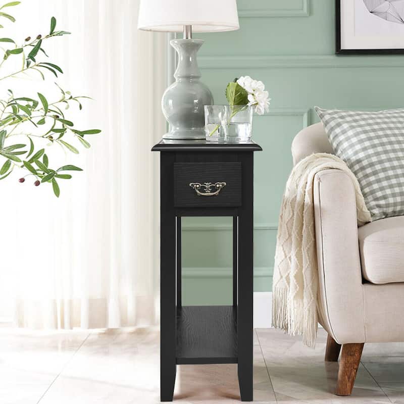 Gymax Set of 2 Nightstand 2 Tier End Bedside Sofa Side Table w/Drawer - See Details
