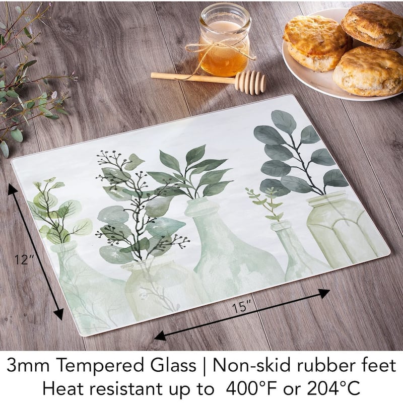 CounterArt "Nature's Greenery" 3mm Heat Tolerant Tempered Glass Cutting Board 15" x 12" Made in the USA Dishwasher Safe