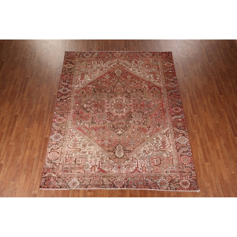 Heriz Persian Antique Area Rug Handmade Orange Wool Carpet - 8'7"x 10'11"