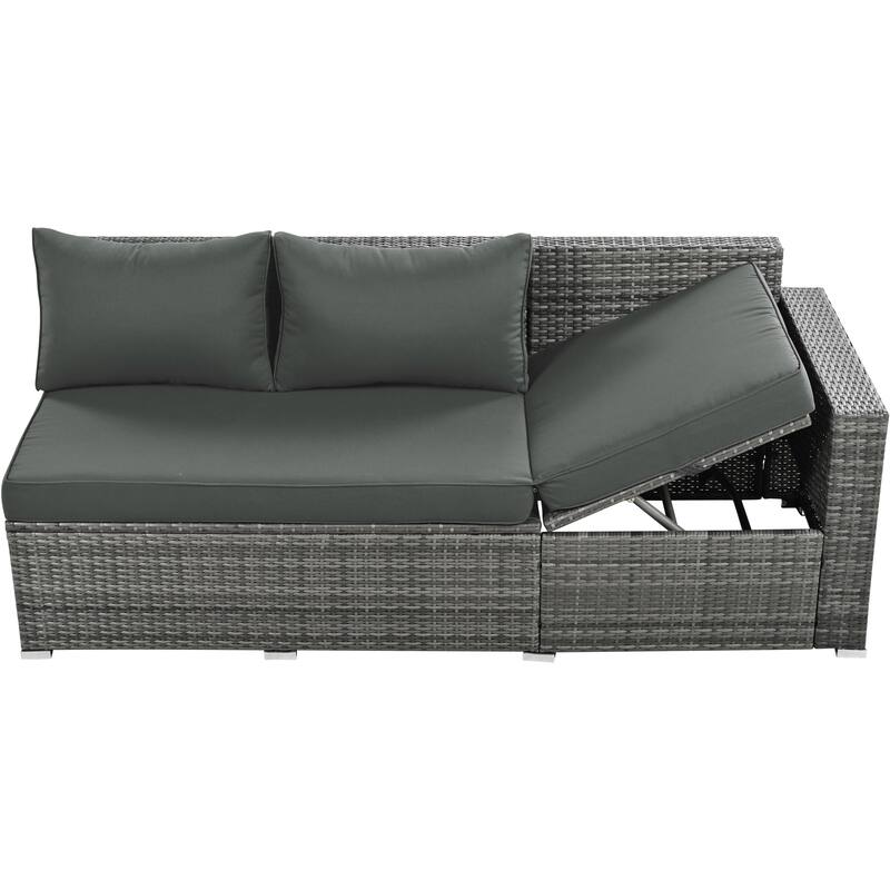6-Piece Outdoor Rattan Modular Sectional Sofa Set with Adjustable Seat, Storage Box, and Dining Table