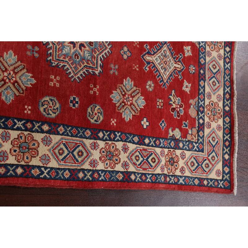 Hand Knotted Oriental 100% Wool Carpet Traditional Geometric Red Kazak Area Rug - 5' 0'' X 3' 1''