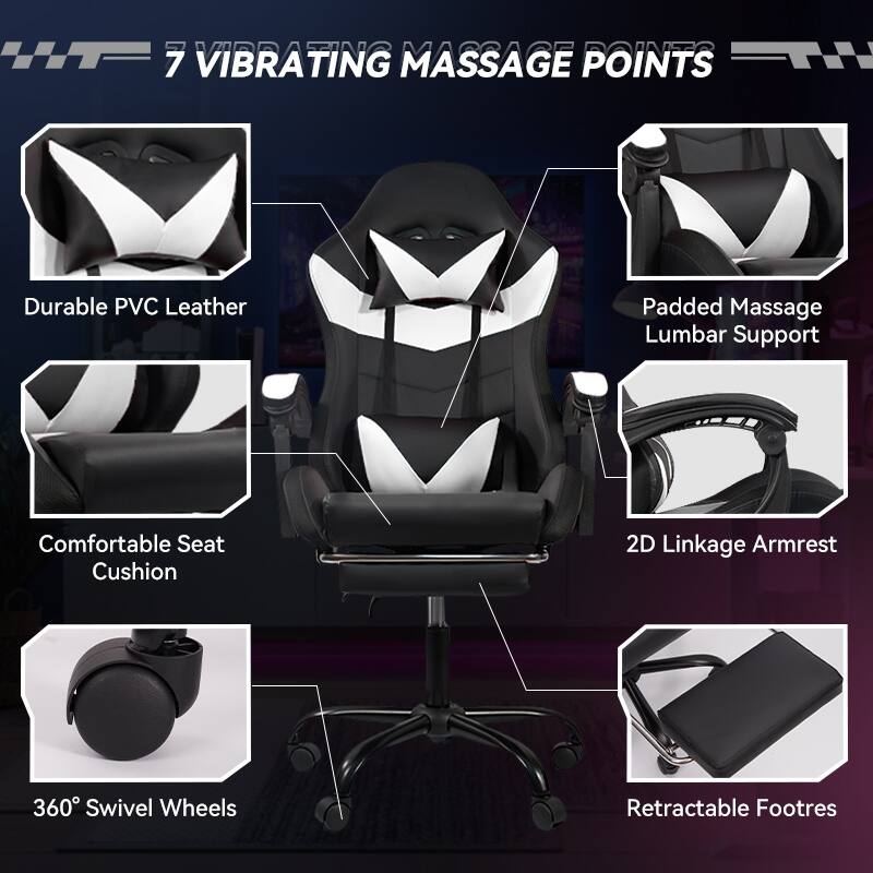 Gaming Chair Black-Blue - Ergonomic PU Seat w/Adjustable Armrests & Metal Legs​