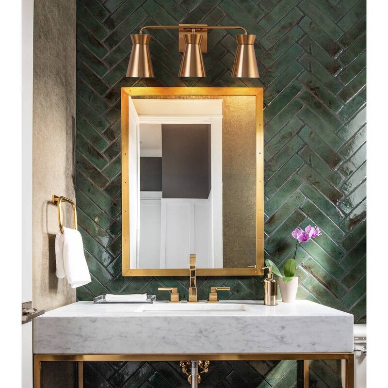 Modern 3-Light Wall Sconce - Brushed Brass Vanity Light for Bathroom, Bedroom, Hallway - 21.65"