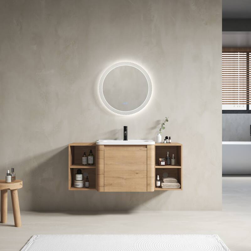 Floating Bathroom Vanity with Sink, Wall-Mounted Bathroom Storage Cabinet, Vanity Cabinet & Ceramic Sink Set - Imitative Oak - 48 Inch