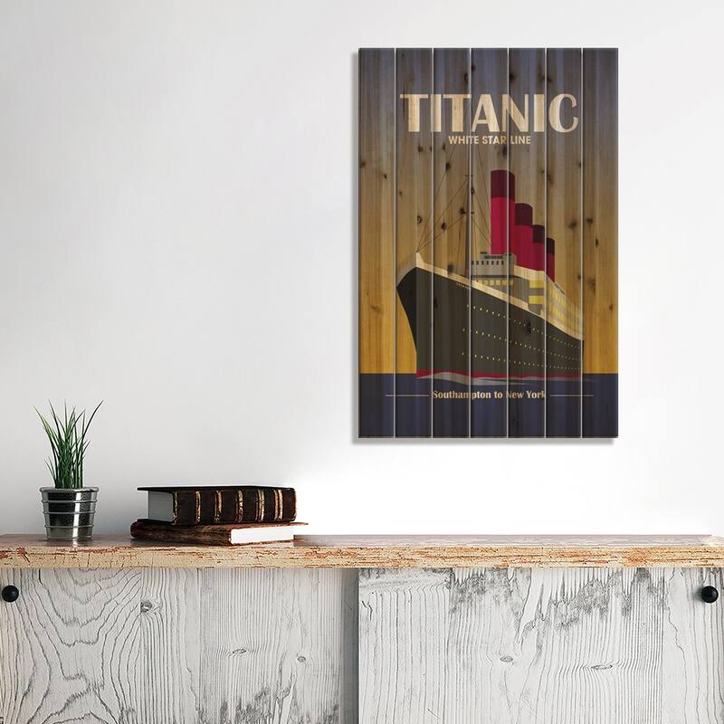 Titanic Ocean Liner Art Deco Print On Wood by Michael Tompsett - Multi-Color