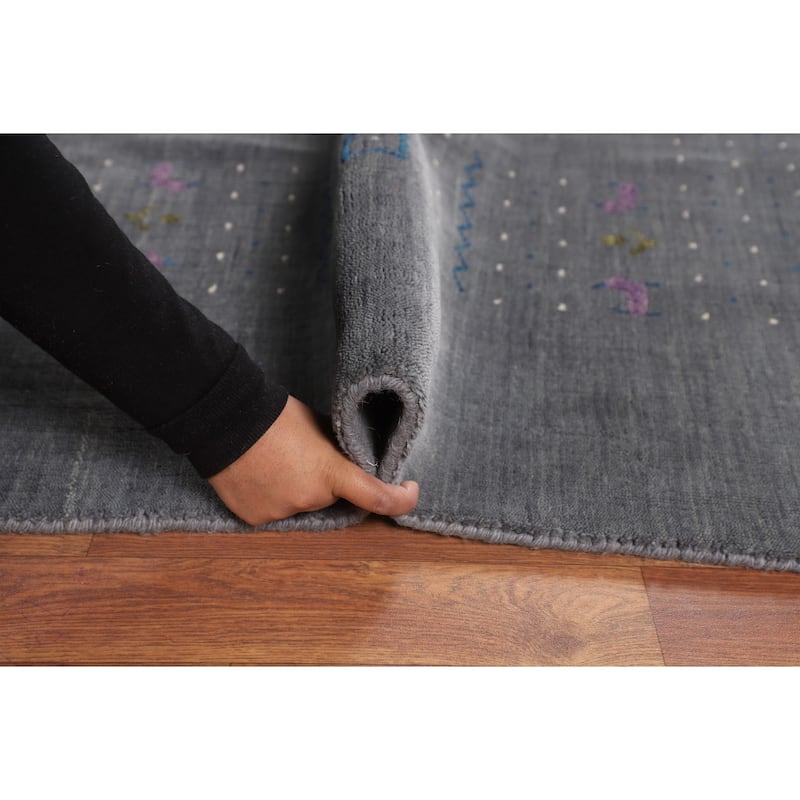 Tribal Gray Gabbeh Indian Area Rug Hand-Knotted Wool Carpet - 8'2" X 10'0"