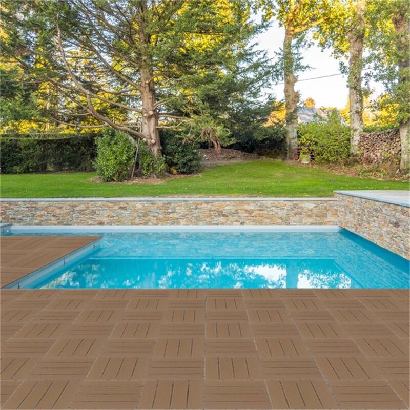 27 Pack, 11.4"x11.4" Plastic Waterproof Interlocking Deck Tiles - 12 x 12 - Brown
