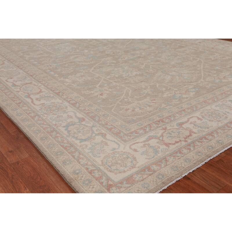 Hand Knotted Oriental 100% Wool Carpet Transitional Floral Beige & Ivories Oushak Area Rug - 9' 9'' X 8' 0''