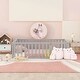 preview thumbnail 2 of 5, Gray Solid Pine Wood Floor Bed with Fence and Door, Full Size, Safe and Fun Sleeping and Play Space