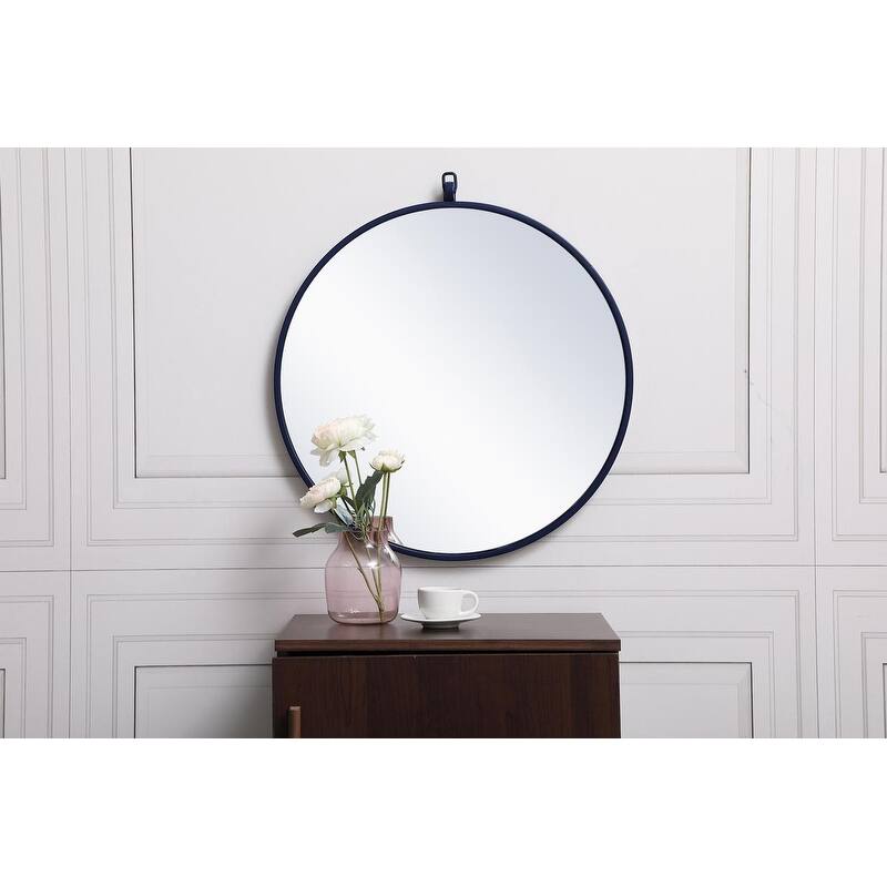Carson Carrington Labbemala Metal Framed Round Wall Mirror - 21" Diameter - Blue